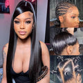 Straight Full Lace Wigs Human Hair 100% Hand-tied Full Lace Human Hair Wigs Full Scalp Lace Wigs Part Anywhere 180% Density(18inch, Natural Black)