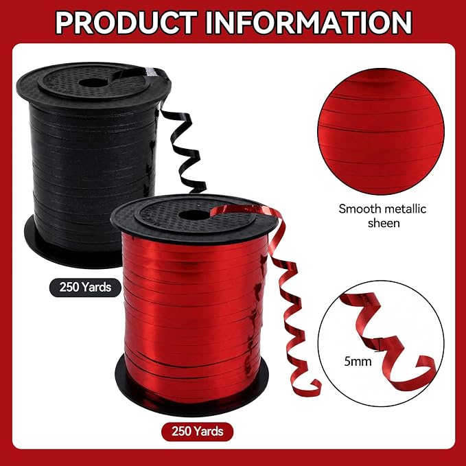 TONIFUL 500 Yards Shiny Black Red Curling Ribbon Balloon String | Balloon - Image 2