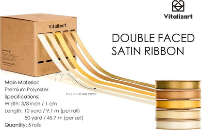 Vitalizart Gold Ribbons for Crafts 3/8" x 50Yds Double-Faced Satin Ribbon | - Image 2