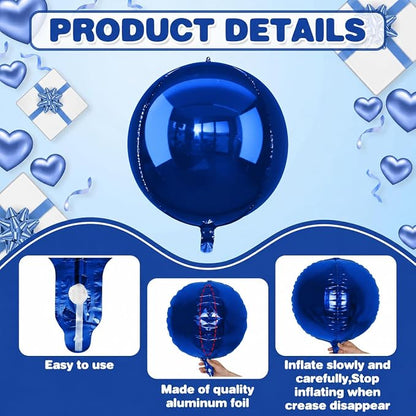 6Pcs Navy Blue Round Foil Balloons, Giant 4D Round Ball Balloons, 22 Inch - Image 2