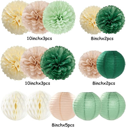 Sage-Olive Green Party-Decorations Paper-Flowers Lanterns - Image 6