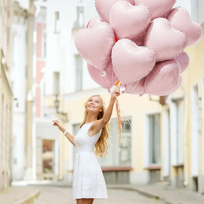 TONIFUL 15 Pcs Baby Pink Heart Balloons 18 Inch Heart Shape Foil Balloon | - Image 6