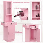 Salon Station for Hair Stylist,Hair Styling Storage Cabinet with Glass Door,Tool Dryer Holders, Salon Beauty Spa Barber Hair Staion, Pink