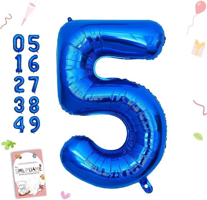 40 Inch Navy Blue 5 Balloon for 5th Birthday Party, Helium Giant Foil Number 5 by Smlpuame