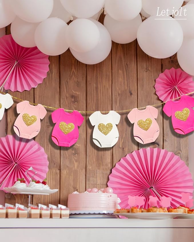 Letjolt Pink Baby Shower Girls Garland Gender Reveal Banner 9 Flags | - Image 4