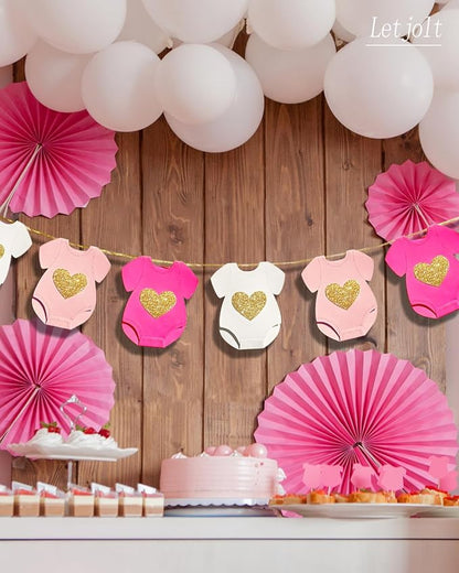 Letjolt Pink Baby Shower Girls Garland Gender Reveal Banner 9 Flags | - Image 4