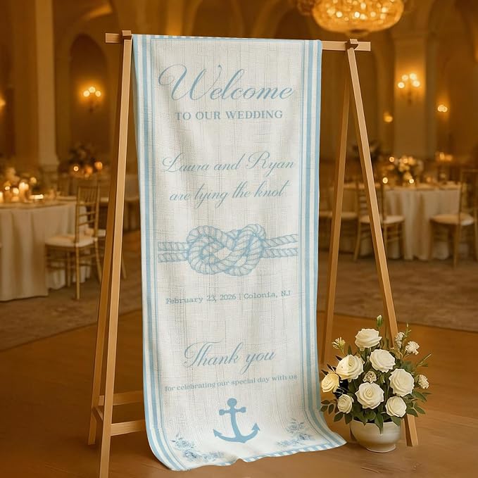 Mapileng Nautical Wedding Linen Wall Tapestry Welcome Banner, Personalized - Image 4