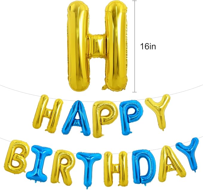 TONIFUL Blue Gold Happy Birthday Balloon Banner Decorations - Image 2
