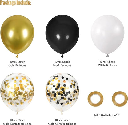 CANREVEL 50pcs 12 Inches Black Gold Confetti Balloons Kit, Metallic Gold and - Image 2