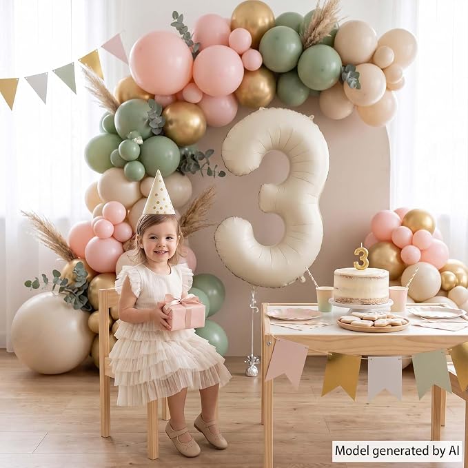 Cream Number 3 Balloon 40 Inch, Foil Numeral - Image 2