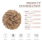 FESHFEN Messy Bun Hair Piece - Elastic Wavy Curly Hair Bun Scrunchies Extensions Synthetic Chignon Hairpieces for Women Girls, Strawberry Blonde 1.5 oz