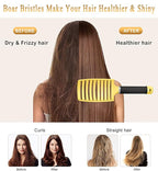 KTKUDY Detangling Brush Getting Knots Out without Pain - Boar Bristles HairBrush Make Hair Shiny & Healthier Vented Detangler Brush for Women Men Kids Wet and Dry Hair (Yellow & Green)