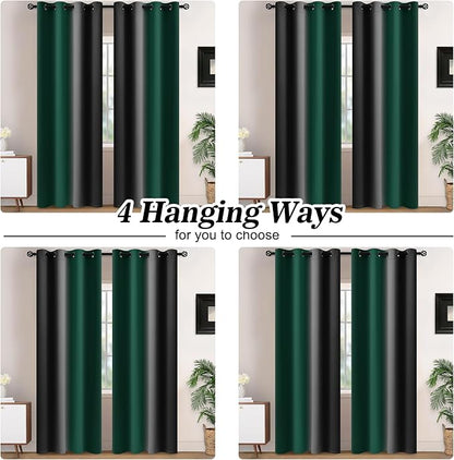 Yakamok Blackout Ombre Dark Green and Black Curtains-Gradient Room Darkening - Image 2