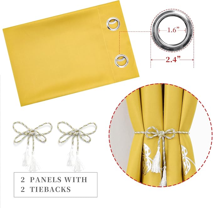 Yellow Blackout Curtains for Living Room, Room Darkening Silver Palm Tree - Image 4
