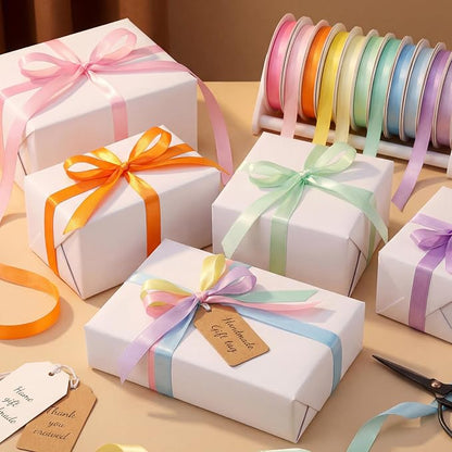 woric 120 Yards Rainbow Ribbon 12 Colors 3/8" x 10 Yards/Roll | Colorful Satin - Image 4