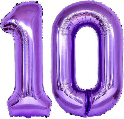 Purple 10 Number Balloons, 40 Inch Giant Number 10 Balloons Foil Mylar Helium by Lovoir