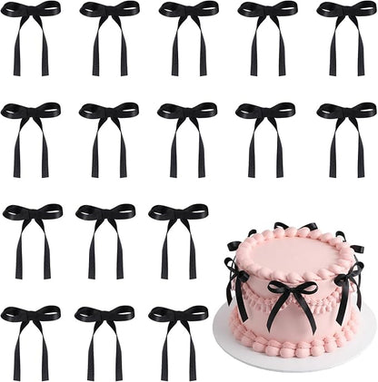 30PCS Black Ribbon Bows for Cakes Pre-Tied Bow Cake Toppers | Ready to Use Cake by NatNarr
