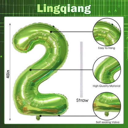 Green 2 Balloons, 40 Inch Giant Helium Foil Number 0-9 Green Birthday Balloon - Image 2