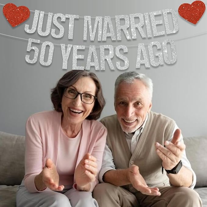 Silver Glitter Just Married 50 Years Ago Banner, NO DIY, Pre-Strung 50th - Image 5
