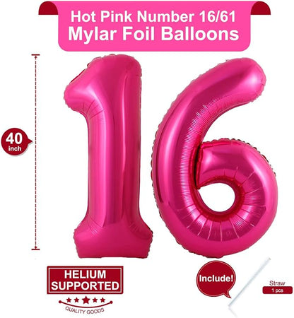 40 Inch Hot Pink 16 Number Balloons Giant 16 or 61 Balloons Hot Pink Birthday - Image 2