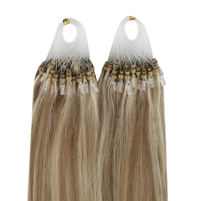YoungSee Blonde Micro Bead Hair Extensions Human Hair Light Brown Highlight Golden Blonde Micro Loop Hair Extensions Real Human Hair Highlighted Microlink Human Hair Extension 1g/s 50g 16 inch