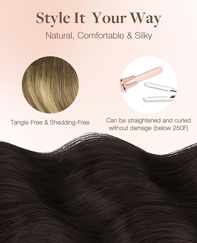 GOO GOO Invisi Edge Tape in Hair Extensions Human Hair, 2/6/18 Balayage Brown to Dirty Blonde, 20pcs 14inch 50g, Virgin Remy Hair, Seamless Injected Tape, Natural Look