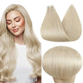 Full Shine Tape in Hair Extensions Human Hair Color 60 Platinum Blonde Remy Tape Extensions Human Hair 24Inch Long Seamless Invisible Skin Weft for Women 20Pcs 50Gram Straight Add Length