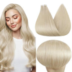Full Shine Blonde Tape in Hair Extensions Human Hair 10Inch Color 60 Platinum Blonde Tape in Extensions 30G Natural Tape In Human Hair Extensions Seamless Skin Weft Hair Extensions 20 Pcs for Wedding
