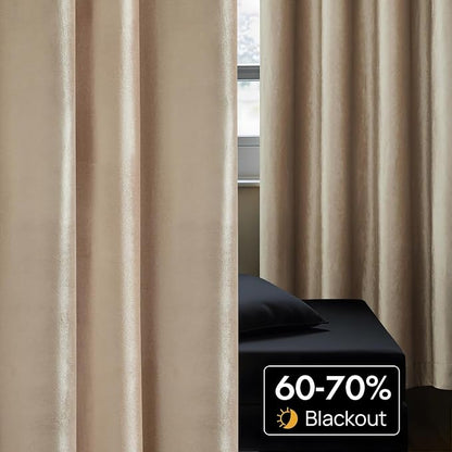 Luxury Beige Champagne Velvet 102 inch Curtains 2 Panels, Floor to Ceiling | - Image 4