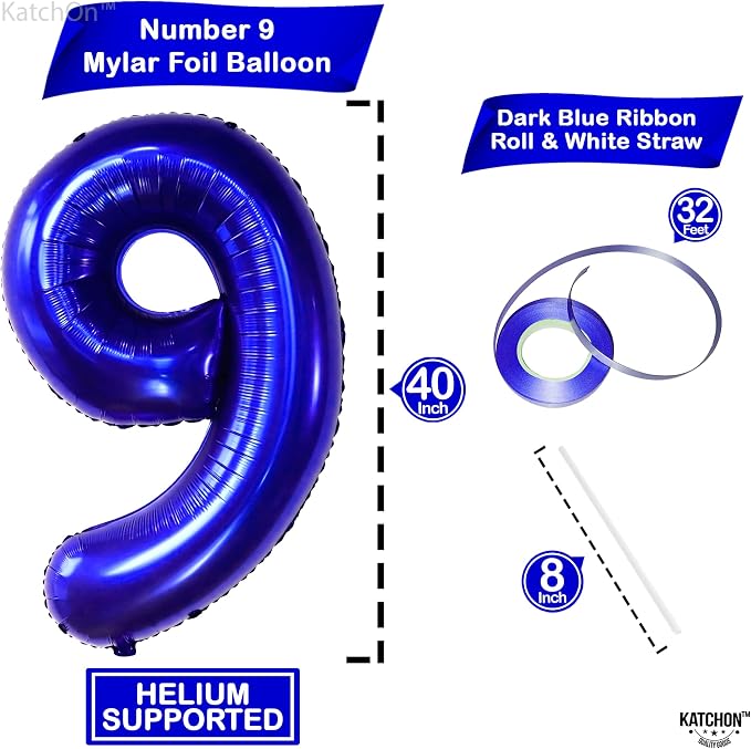 KatchOn Royal Blue Number 9 Balloon 40 Inch, Foil 9 Birthday Balloon | 9th - Image 4