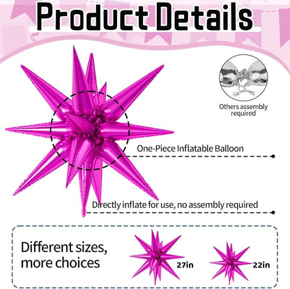 22/27 Inch Hot Pink Star Balloons, Hot Pink Star Shaped Foil Balloons, Cone - Image 3