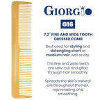 Giorgio G16 Fine Tooth and Wide Tooth Detangler Comb - Hair Comb for Men and for Women, Hair Styling Barber Comb, Beard and Mustache Combs for Men - Saw Cut and Handmade (Ivory)