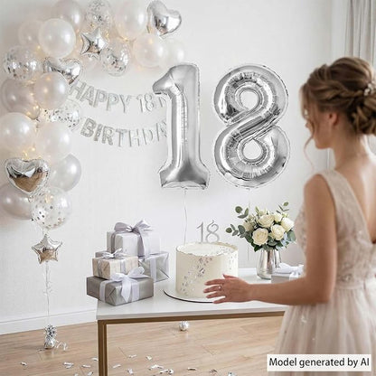 Silver Number 18 Balloon 40 Inch, Sleek Foil - Image 7