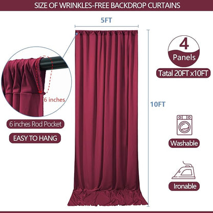ESGOTBME 20x10ft Wrinkle Free ‌Burgundy Backdrop Curtain - Image 3