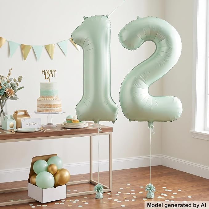 40 Inch Number 12 Balloon for 12th Birthday Decorations Olive Green | Large - Image 5