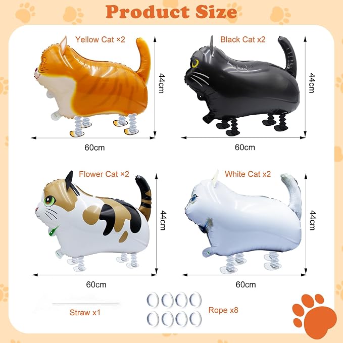 8-Pack Walking Cat Balloons – Cute Foil Kitty Balloons - Image 2