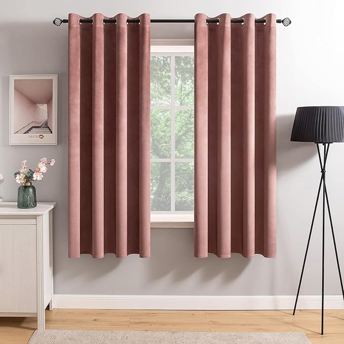 MIULEE Velvet Curtains Dusty Rose Pink 52 x 63 Inch Length Set of 2 | Grommet by MIULEE