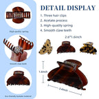 3 Pack Women's Hair Clips Set brown - Vintage Tortoise & Leopard Print Non-Slip Claw Clips, Celluloid Jaw Clamps for Medium Hair Hair Accessories Gift for Women