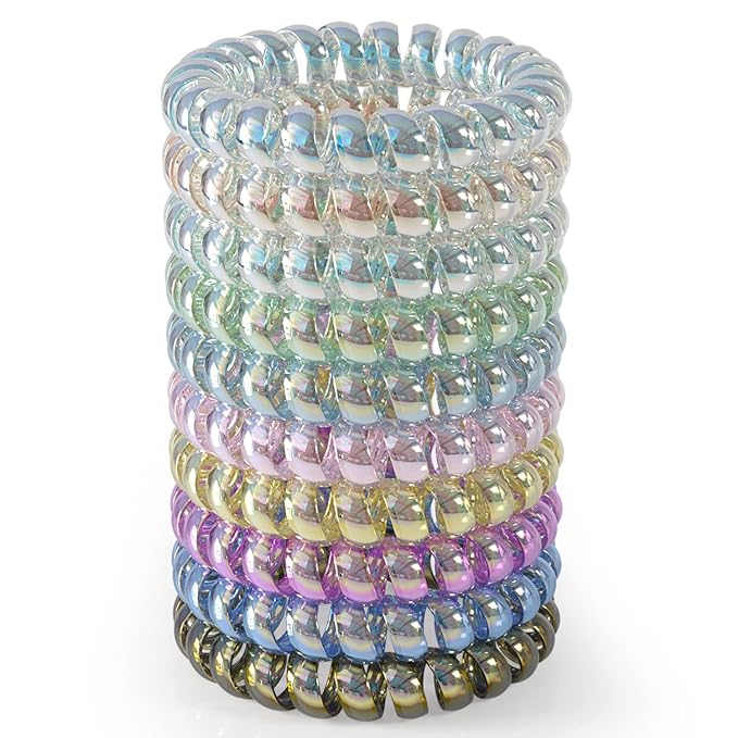 JessLab Spiral Hair Ties for Women, 10-Pack Traceless No-Damage Ponytail Holders, Coils Hair Bands for Girls, Assorted Colors