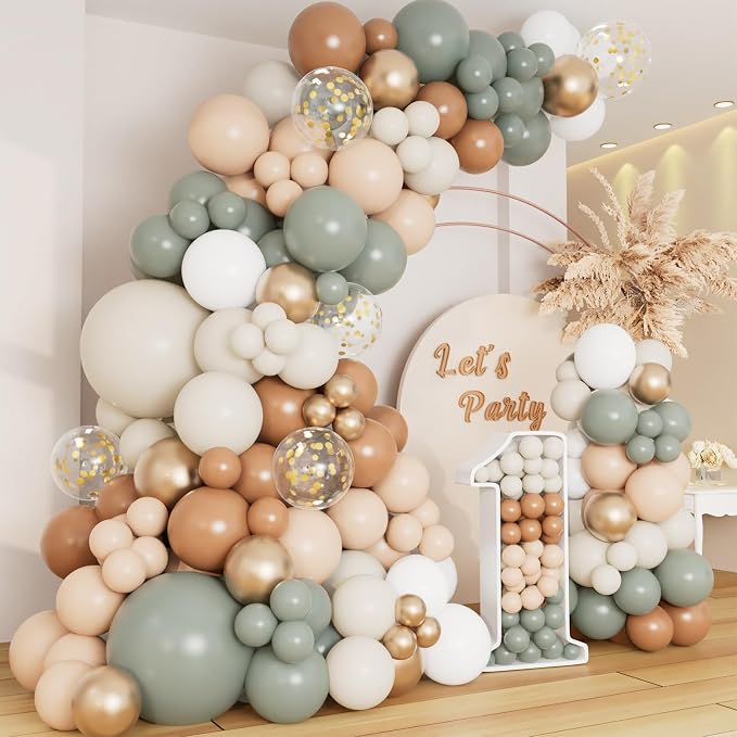 DBKL Dusty Green Nude Balloon Garland Arch Kit, Cream White Sand Sage Green by DBKL