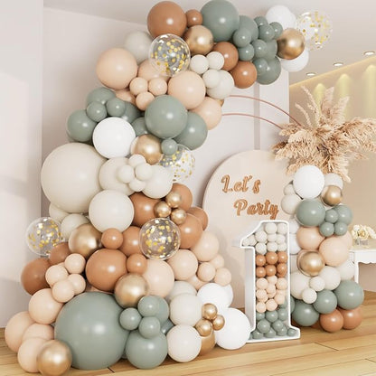 DBKL Dusty Green Nude Balloon Garland Arch Kit, Cream White Sand Sage Green by DBKL