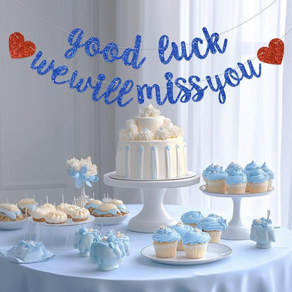 BEISHIDA Glitter Blue Good Luck We Will Miss You Banner Party Decor No DIY | - Image 6