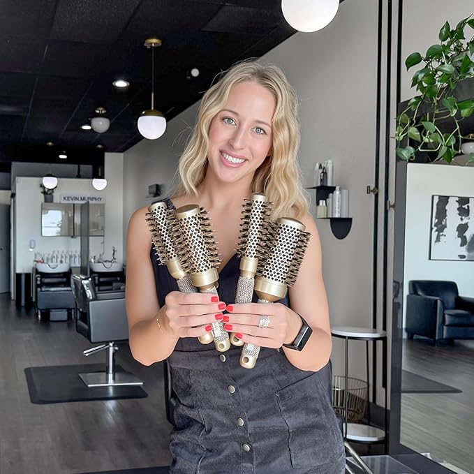 Round Brush for Blow Drying, Nano Thermal Ceramic & Ionic Tech Hair Brush with Boar Bristles, Professional Round Barrel Brush for Styling, Curling & Straightening by Sndyi (2.9 Inch, Barrel 1.7 Inch)