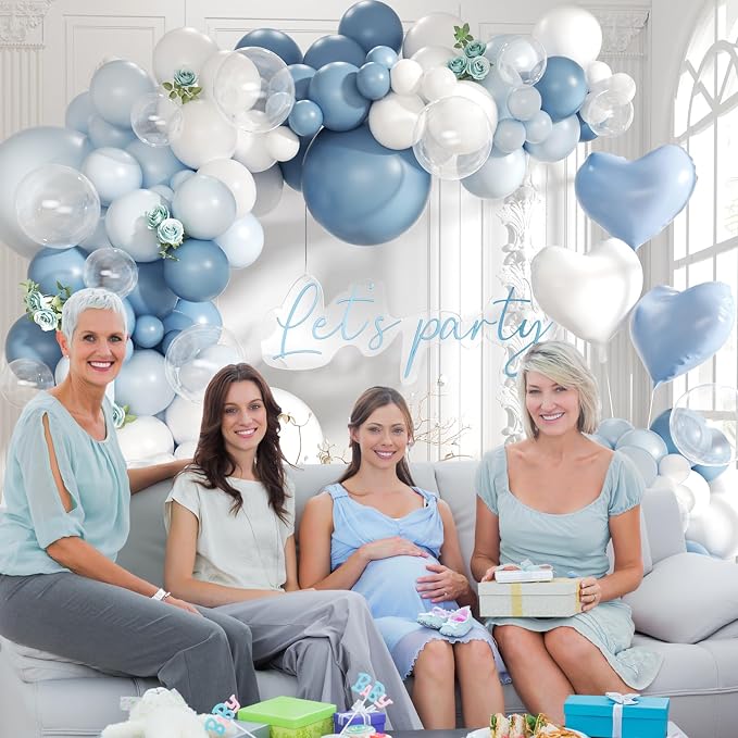 Dusty Blue Balloon Arch Kit 155Pcs Light Blue and White Clear Balloons - Image 4