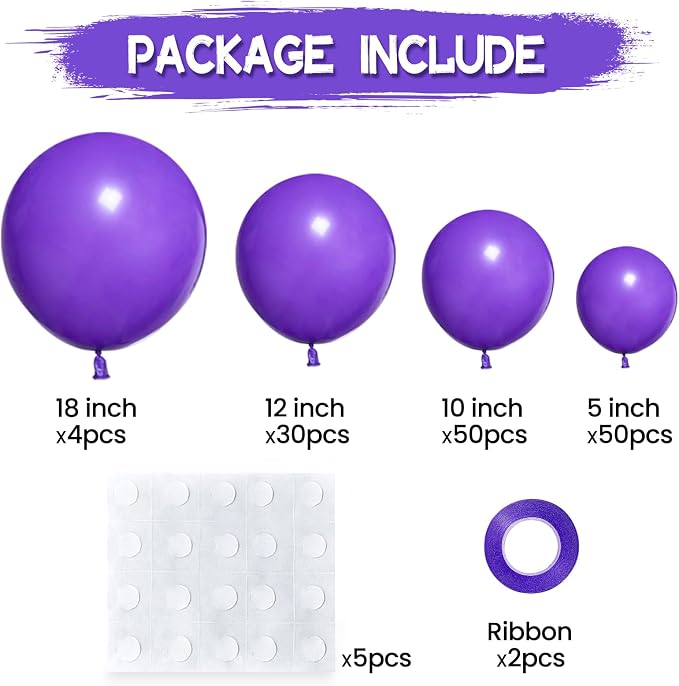 134Pcs Purple Balloons Different Sizes 5 10 12 18 Inch Purple Balloon Garland - Image 2