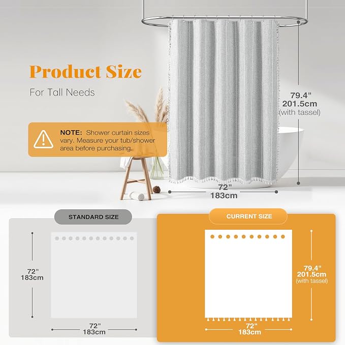 72x78 Long Boho Farmhouse Linen Heavy Duty Shower Curtain, 330GSM Linen Blend - Image 3