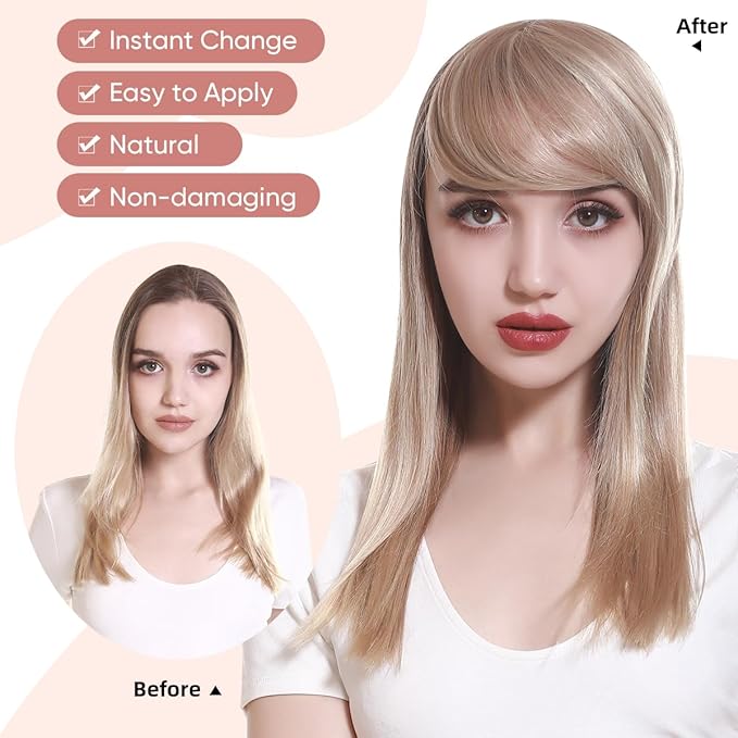 SARLA Platinum Blonde Side Bangs Clip in Hair Extensions Straight Synthetic Hair Bangs for Women