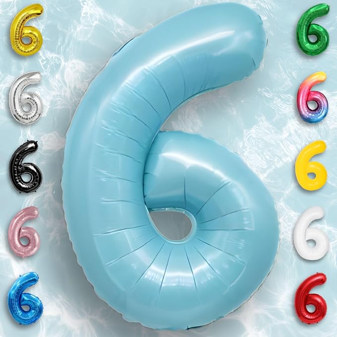 Candy Blue Number Balloon 6 Mylar Foil Balloons 16 Inch - Image 5