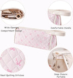 Large Quilted Hair Tools Travel Bag,Aesthetic Hair Styling Accessories Storage Case for Flat Irons,Straightener,Curling Iron,Hair Dryer,Dyson Airwrap Travle Bag,Portable Organizer（03Pink Bow）