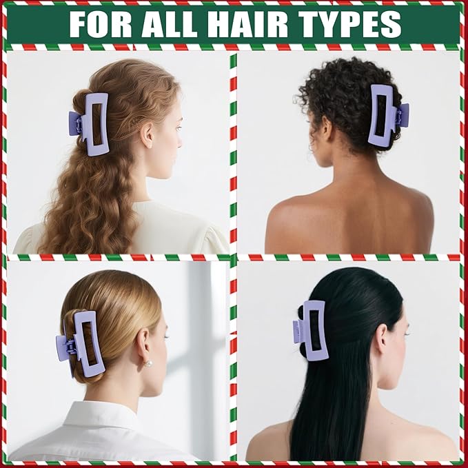 TOCESS Hair Claw Clips for Women - 8PK Large Neutral Matte Square Jumbo Hair Clips for Thick, Thin, Long, Short, Curly Hair Girls, Big Jaw Clip Set for Daily Use (Lavender Purple)